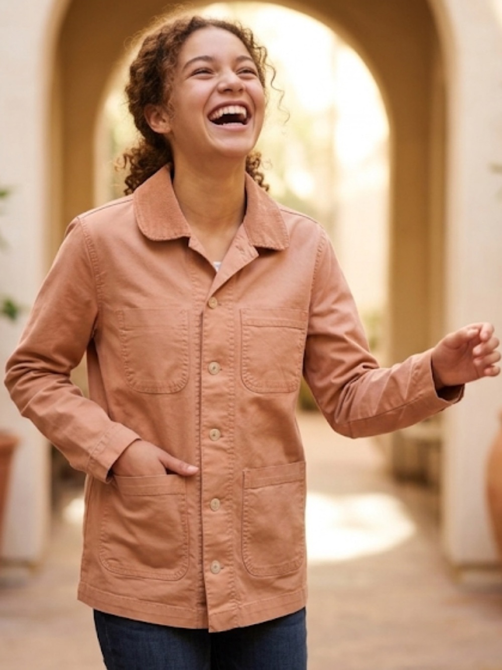 Terracotta Button-Front Work Jacket